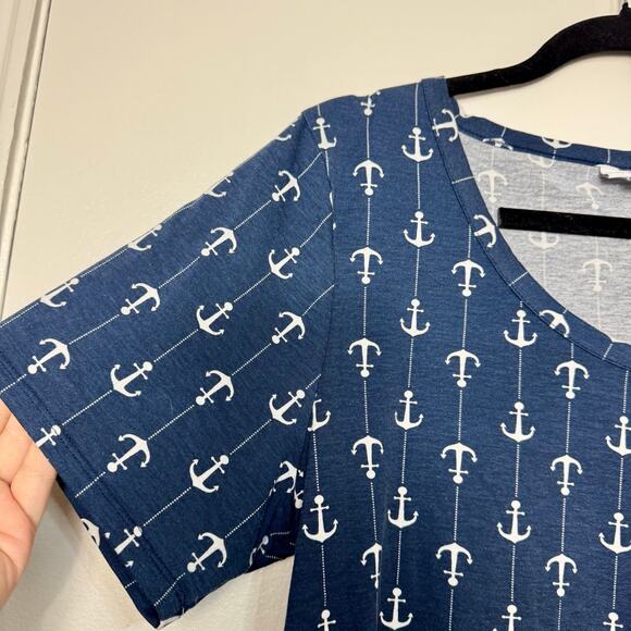 LuLaRoe Classic Tee Womens Top Navy Blue Anchors M Medium - Picture 4 of 8